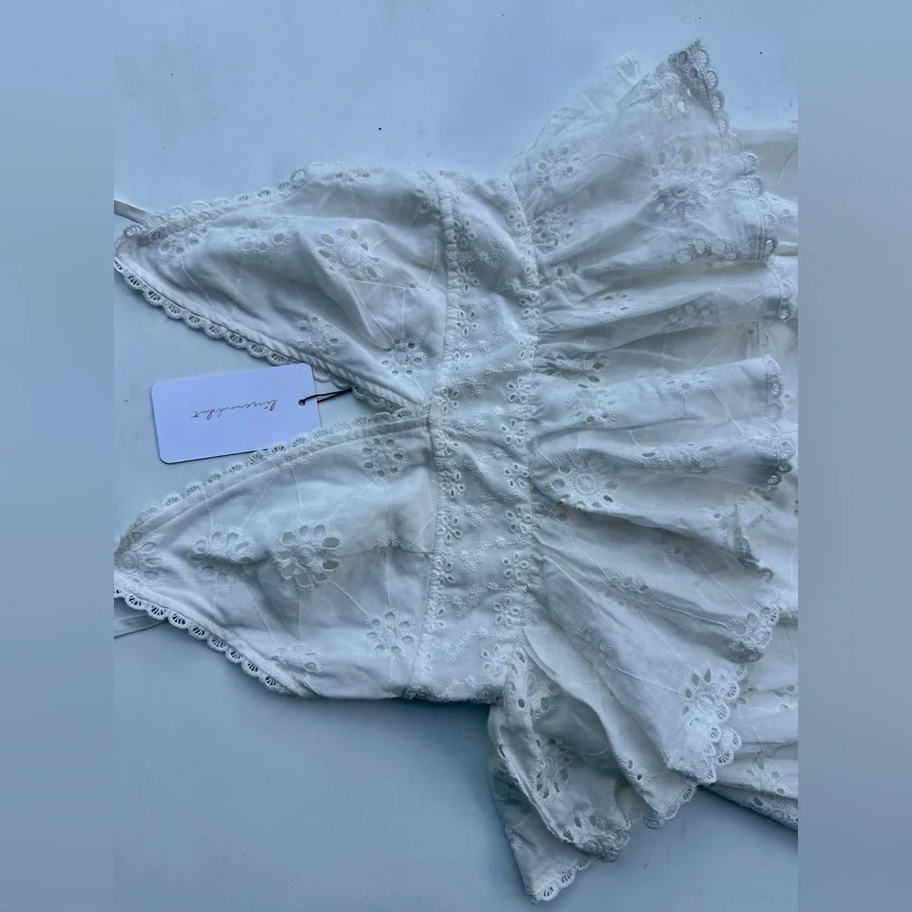 NWT Line and Dot White Pixie Eyelet Lace Maxi Dress, Straps, Cotton, XS - Picture 7 of 12